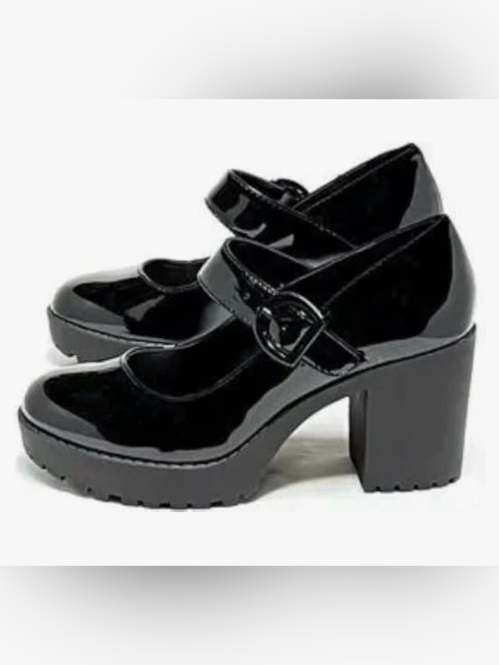 Soda Black Patent Mary Jane platforms with Buckle Strap
